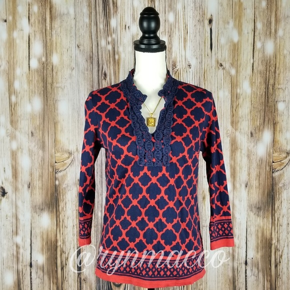 crown & ivy Tops - crown & ivy | Navy Blue/Red Printed Top